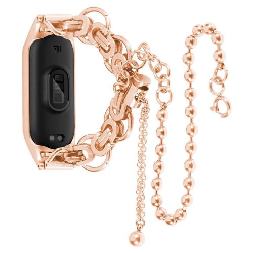 For Xiaomi Mi Band 7 Two Rows Stylish Bracelet Stainless Steel Smart Watch Band Replacement Wrist Strap - Rose Gold