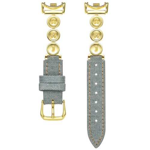 For Xiaomi Mi Band 9  /  9 NFC  /  Smart Band 8  /  8 NFC Denim Watch Band Metal Button Replacement Strap - Gold  /  Retro Denim