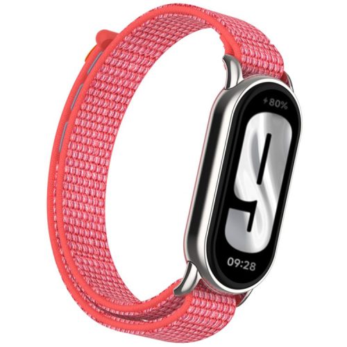 For Xiaomi Mi Band 9 / Smart Band 8 Watch Strap Nylon Loop Adjustable Wrist Band - Hibiscus Pink