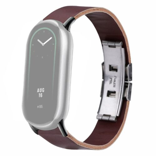 For Xiaomi Mi Band 9 NFC / Mi Band 9 / Smart Band 8 NFC / Smart Band 8 / 8 NFC Leather Watch Strap Butterfly Buckle Replacement Band - Brown