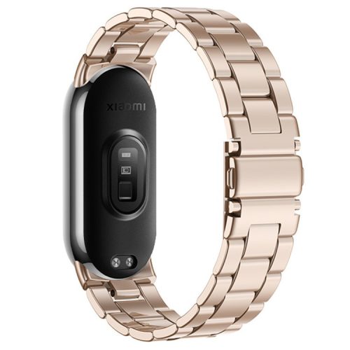 For Xiaomi Mi Band 9 NFC / Mi Band 9 / Smart Band 8 NFC / Smart Band 8 3 Beads Smart Watch Metal Band Replacement Wrist Strap - Rose Gold