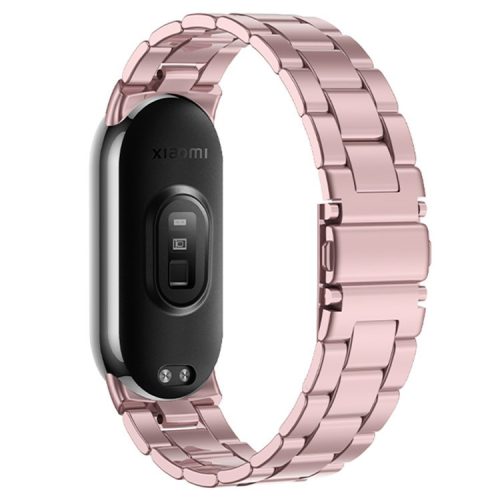 For Xiaomi Mi Band 9 NFC / Mi Band 9 / Smart Band 8 NFC / Smart Band 8 3 Beads Smart Watch Metal Band Replacement Wrist Strap - Rose Pink