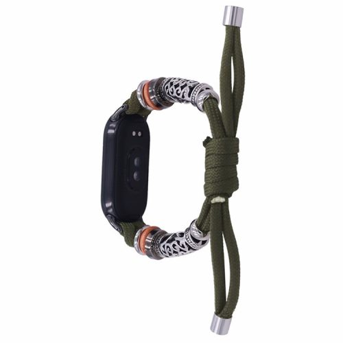 For Xiaomi Mi Band 9 NFC / Mi Band 9 / Smart Band 8 NFC / Smart Band 8 Beads Braided Watch Strap Adjustable Wrist Band Bracelet - Army Green