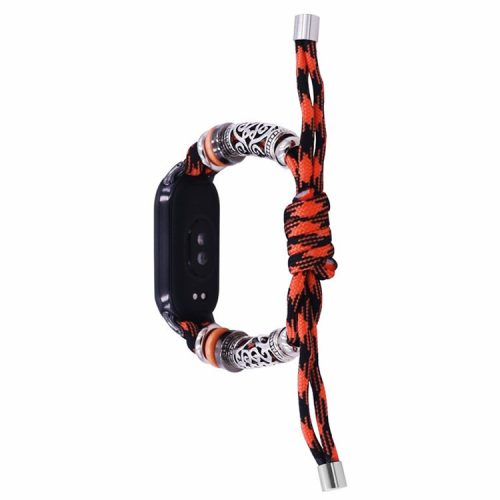 For Xiaomi Mi Band 9 NFC / Mi Band 9 / Smart Band 8 NFC / Smart Band 8 Beads Braided Watch Strap Adjustable Wrist Band Bracelet - Black Orange Camo