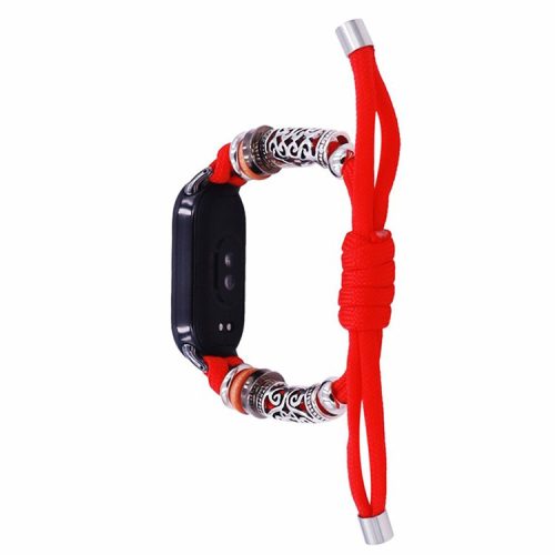 For Xiaomi Mi Band 9 NFC / Mi Band 9 / Smart Band 8 NFC / Smart Band 8 Beads Braided Watch Strap Adjustable Wrist Band Bracelet - Red