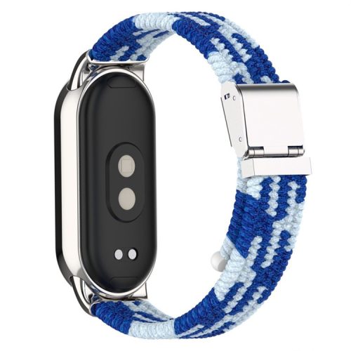 For Xiaomi Mi Band 9 NFC / Mi Band 9 / Smart Band 8 NFC / Smart Band 8 Braided Nylon Watch Band Adjustable Buckle Elastic Strap - Blue / White