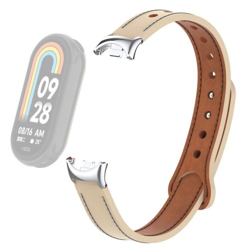 For Xiaomi Mi Band 9 NFC / Mi Band 9 / Smart Band 8 NFC / Smart Band 8 Genuine Cow Leather Watch Band Strap Replacement with Connector - Apricot