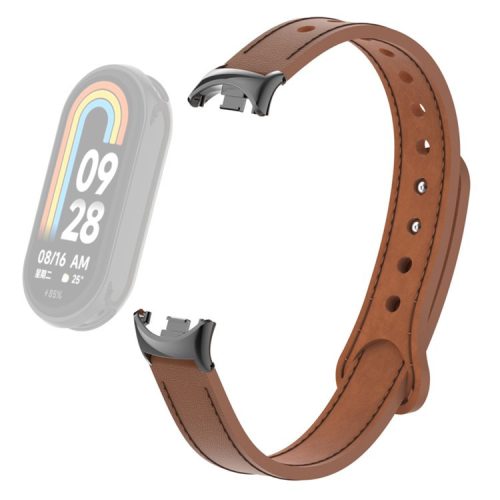 For Xiaomi Mi Band 9 NFC / Mi Band 9 / Smart Band 8 NFC / Smart Band 8 Genuine Cow Leather Watch Band Strap Replacement with Connector - Brown