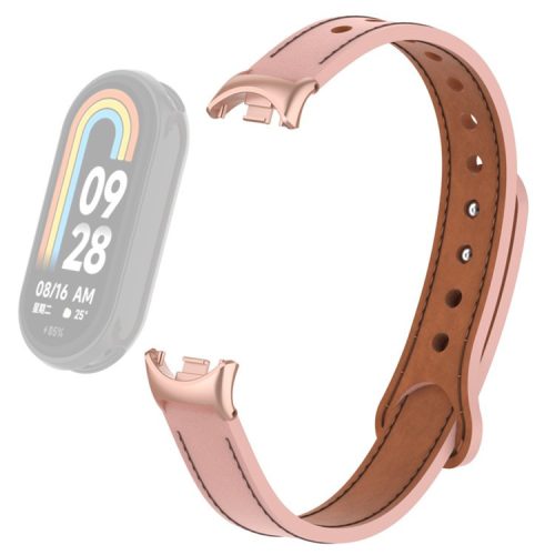 For Xiaomi Mi Band 9 NFC / Mi Band 9 / Smart Band 8 NFC / Smart Band 8 Genuine Cow Leather Watch Band Strap Replacement with Connector - Pink