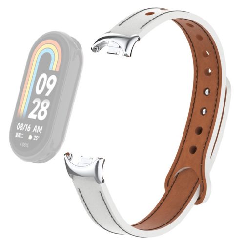 For Xiaomi Mi Band 9 NFC / Mi Band 9 / Smart Band 8 NFC / Smart Band 8 Genuine Cow Leather Watch Band Strap Replacement with Connector - White