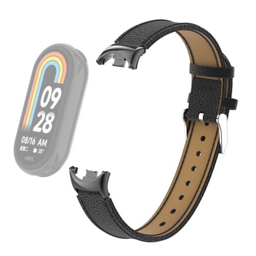 For Xiaomi Mi Band 9 NFC / Mi Band 9 / Smart Band 8 NFC / Smart Band 8 Genuine Cow Leather Watch Band Watch Strap with Connector - Black