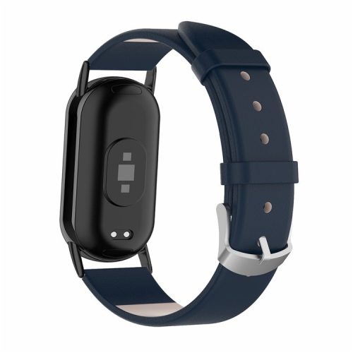 For Xiaomi Mi Band 9 NFC / Mi Band 9 / Smart Band 8 NFC / Smart Band 8 Genuine Cow Leather Watch Bands Replacement Bracelet with Connector - Dark Blue