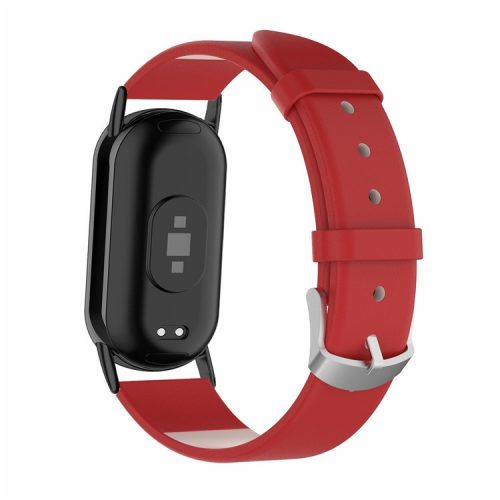 For Xiaomi Mi Band 9 NFC / Mi Band 9 / Smart Band 8 NFC / Smart Band 8 Genuine Cow Leather Watch Bands Replacement Bracelet with Connector - Red