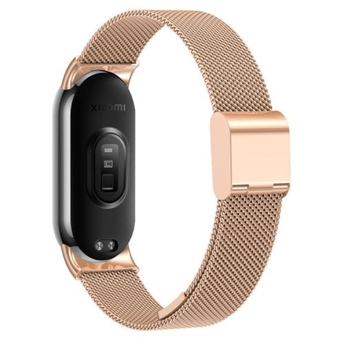 For Xiaomi Mi Band 9 NFC / Mi Band 9 / Smart Band 8 NFC / Smart Band 8 Milanese Smartwatch Strap Metal Fine Mesh Wrist Band with Buckle - Rose Gold