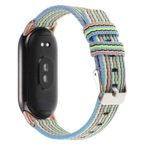 For Xiaomi Mi Band 9 NFC / Mi Band 9 / Smart Band 8 NFC / Smart Band 8 Nylon Watch Strap Adjustable Wrist Band Replacement - Blue+Colorful Stripes