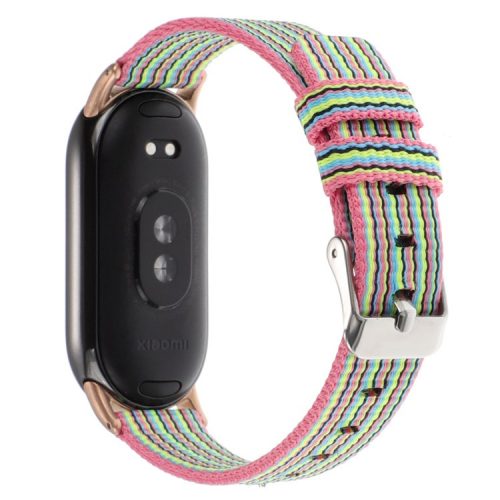 For Xiaomi Mi Band 9 NFC / Mi Band 9 / Smart Band 8 NFC / Smart Band 8 Nylon Watch Strap Adjustable Wrist Band Replacement - Pink+Colorful Stripes