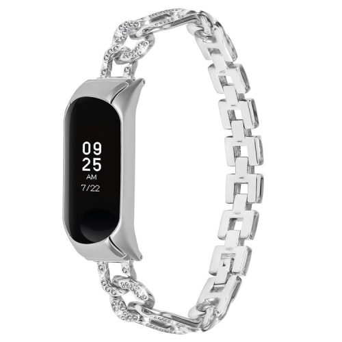 For Xiaomi Mi Band 9 NFC / Mi Band 9 / Smart Band 8 NFC / Smart Band 8 Rhinestone Decor Metal Watch Strap Replacement Smartwatch Band - Silver