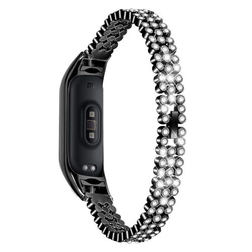 For Xiaomi Mi Band 9 NFC / Mi Band 9 / Smart Band 8 NFC / Smart Band 8 Rhinestone Decor Stainless Steel Strap Smartwatch Wrist Band - Black