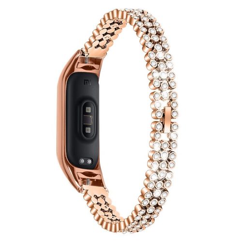 For Xiaomi Mi Band 9 NFC / Mi Band 9 / Smart Band 8 NFC / Smart Band 8 Rhinestone Decor Stainless Steel Strap Smartwatch Wrist Band - Rose Gold