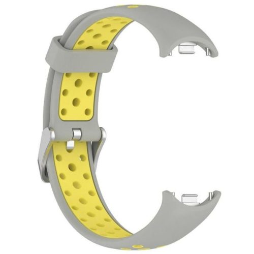 For Xiaomi Mi Band 9 NFC / Mi Band 9 / Smart Band 8 NFC / Smart Band 8 Silicone Watch Band Dual Color Adjustable Wrist Strap - Grey+Yellow