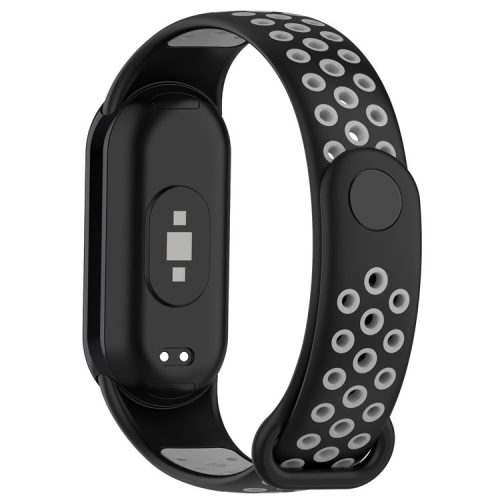 For Xiaomi Mi Band 9 NFC / Mi Band 9 / Smart Band 8 NFC / Smart Band 8 Silicone Watch Bands Strap with Silicone Connector - Black+Grey