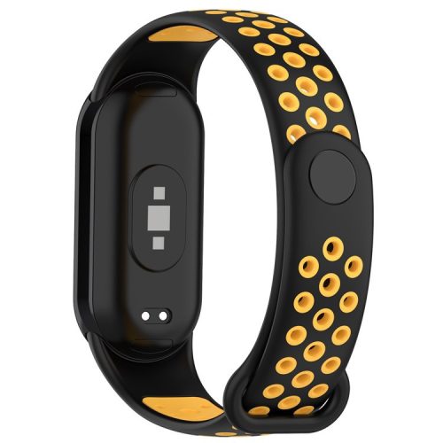 For Xiaomi Mi Band 9 NFC / Mi Band 9 / Smart Band 8 NFC / Smart Band 8 Silicone Watch Bands Strap with Silicone Connector - Black+Yellow