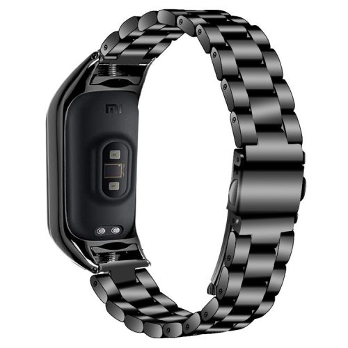 For Xiaomi Mi Band 9 NFC / Mi Band 9 / Smart Band 8 NFC / Smart Band 8 Stainless Steel Wrist Band 3 Beads Replacement Watch Strap - Black