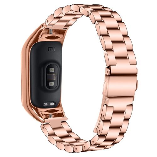 For Xiaomi Mi Band 9 NFC / Mi Band 9 / Smart Band 8 NFC / Smart Band 8 Stainless Steel Wrist Band 3 Beads Replacement Watch Strap - Rose Gold