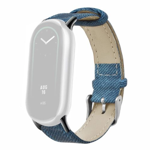 For Xiaomi Mi Band 9 NFC / Mi Band 9 / Smart Band 8 NFC / Smart Band 8 Strap Denim Texture Cowhide Leather Band - Blue