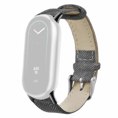 For Xiaomi Mi Band 9 NFC / Mi Band 9 / Smart Band 8 NFC / Smart Band 8 Strap Denim Texture Cowhide Leather Band - Grey