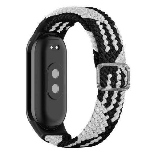 For Xiaomi Mi Band 9 NFC / Mi Band 9 / Smart Band 8 NFC / Smart Band 8 Stretchy Nylon Watch Band Adjustable Braided Sport Strap - Black+White