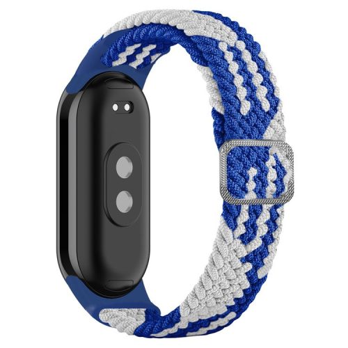 For Xiaomi Mi Band 9 NFC / Mi Band 9 / Smart Band 8 NFC / Smart Band 8 Stretchy Nylon Watch Band Adjustable Braided Sport Strap - Blue+White