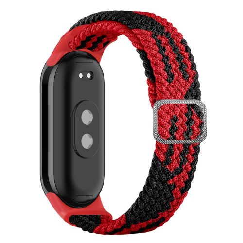 For Xiaomi Mi Band 9 NFC / Mi Band 9 / Smart Band 8 NFC / Smart Band 8 Stretchy Nylon Watch Band Adjustable Braided Sport Strap - Red+Black