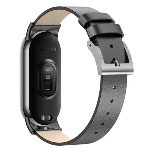 For Xiaomi Mi Band 9 NFC / Mi Band 9 / Smart Band 8 NFC / Smart Band 8 Watch Band Genuine Cow Leather Replacement Straps - Black