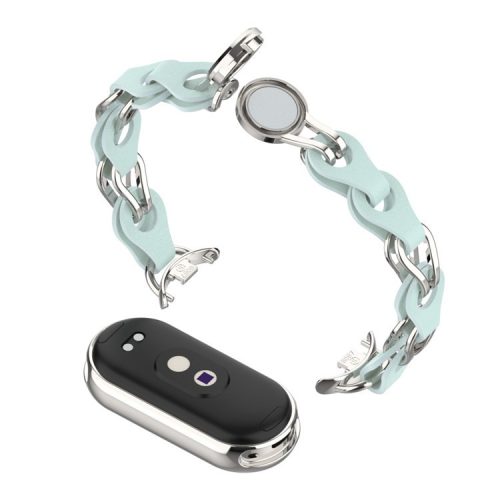 For Xiaomi Mi Band 9 NFC / Mi Band 9 / Smart Band 8 NFC / Smart Band 8 Watch Band Genuine Cow Leather+Aluminum Alloy Chain Bracelet - Blue