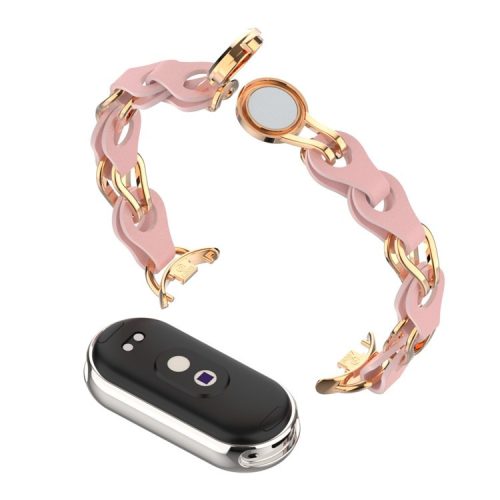 For Xiaomi Mi Band 9 NFC / Mi Band 9 / Smart Band 8 NFC / Smart Band 8 Watch Band Genuine Cow Leather+Aluminum Alloy Chain Bracelet - Pink