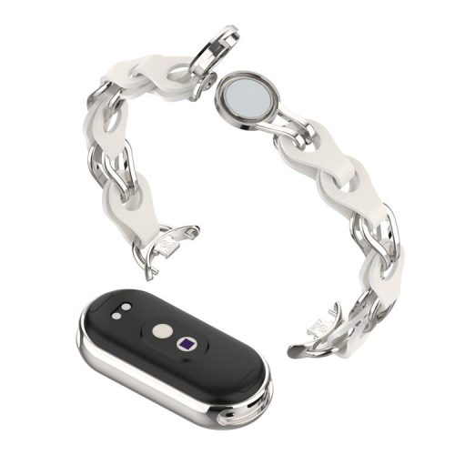 For Xiaomi Mi Band 9 NFC / Mi Band 9 / Smart Band 8 NFC / Smart Band 8 Watch Band Genuine Cow Leather+Aluminum Alloy Chain Bracelet - White