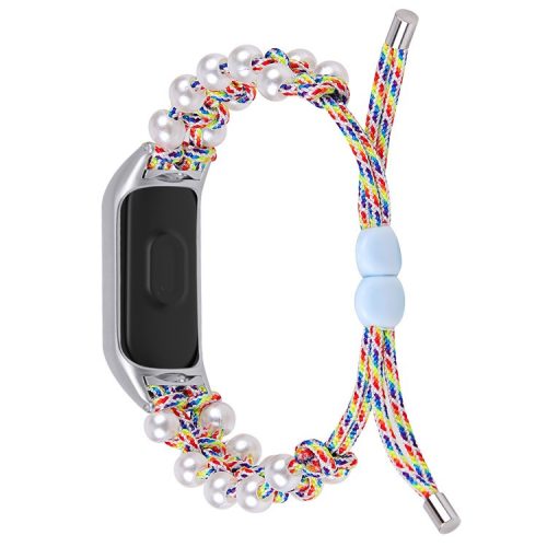 For Xiaomi Mi Band 9 NFC / Mi Band 9 / Smart Band 8 NFC / Smart Band 8 Watch Band Pearl Decor Nylon Braided Wrist Strap - Colorful