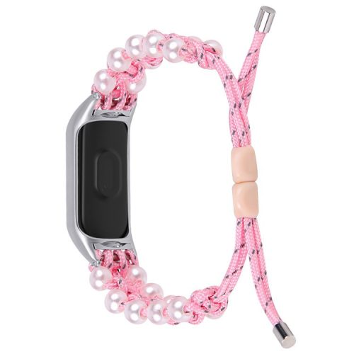 For Xiaomi Mi Band 9 NFC / Mi Band 9 / Smart Band 8 NFC / Smart Band 8 Watch Band Pearl Decor Nylon Braided Wrist Strap - Pink