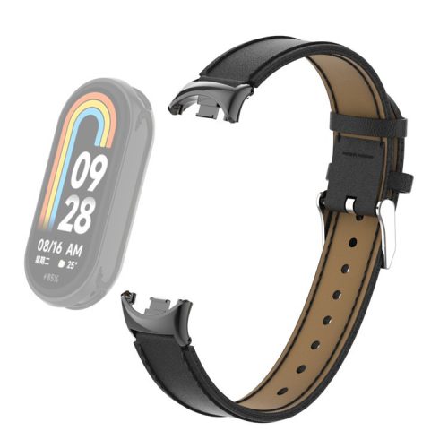 For Xiaomi Mi Band 9 NFC / Mi Band 9 / Smart Band 8 NFC / Smart Band 8 Watch Strap Leather Watch Band Bracelet with Connector - Black