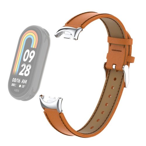 For Xiaomi Mi Band 9 NFC / Mi Band 9 / Smart Band 8 NFC / Smart Band 8 Watch Strap Leather Watch Band Bracelet with Connector - Brown