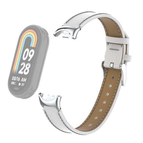 For Xiaomi Mi Band 9 NFC / Mi Band 9 / Smart Band 8 NFC / Smart Band 8 Watch Strap Leather Watch Band Bracelet with Connector - White