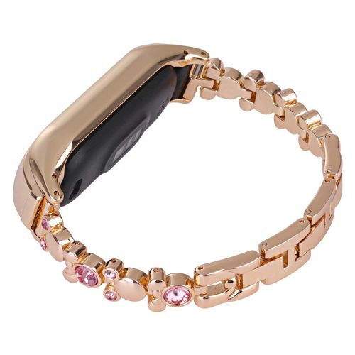 For Xiaomi Mi Band 9 NFC / Mi Band 9 / Smart Band 8 NFC / Smart Band 8 Watch Strap Rhinestone Decor Metal Wrist Band Bracelet - Rose Gold