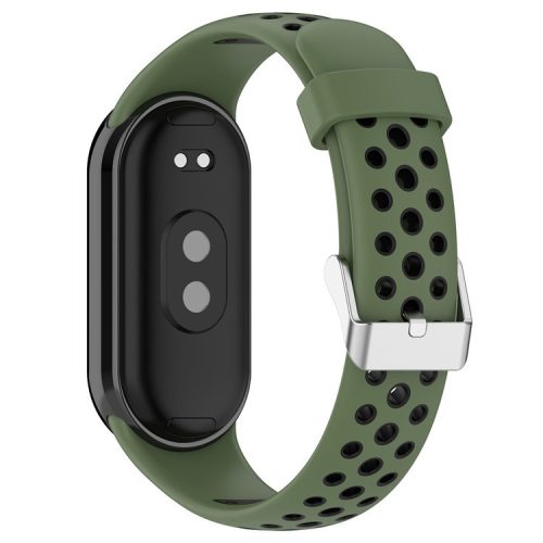 For Xiaomi Mi Band 9 NFC / Mi Band 9 / Smart Band 8 NFC / Smart Band 8 Watch Straps Silicone Band with Stainless Steel Connector - Army Green+Black