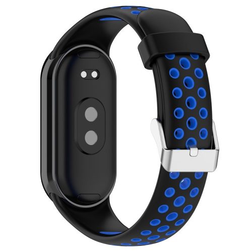 For Xiaomi Mi Band 9 NFC / Mi Band 9 / Smart Band 8 NFC / Smart Band 8 Watch Straps Silicone Band with Stainless Steel Connector - Black+Blue