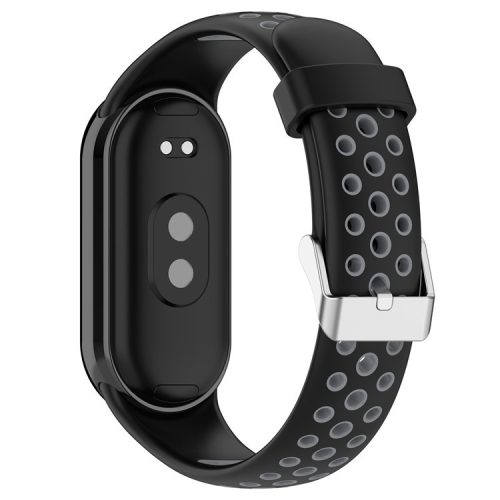 For Xiaomi Mi Band 9 NFC / Mi Band 9 / Smart Band 8 NFC / Smart Band 8 Watch Straps Silicone Band with Stainless Steel Connector - Black+Grey