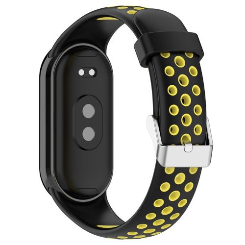 For Xiaomi Mi Band 9 NFC / Mi Band 9 / Smart Band 8 NFC / Smart Band 8 Watch Straps Silicone Band with Stainless Steel Connector - Black+Yellow