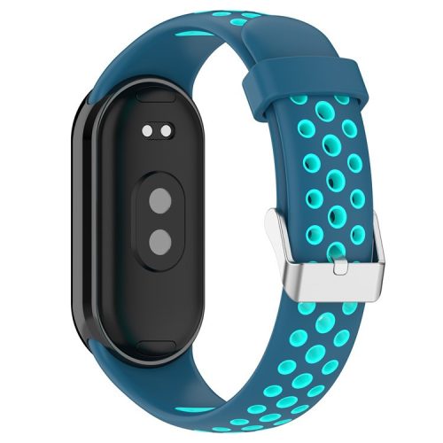 For Xiaomi Mi Band 9 NFC / Mi Band 9 / Smart Band 8 NFC / Smart Band 8 Watch Straps Silicone Band with Stainless Steel Connector - Blue+Teal Green