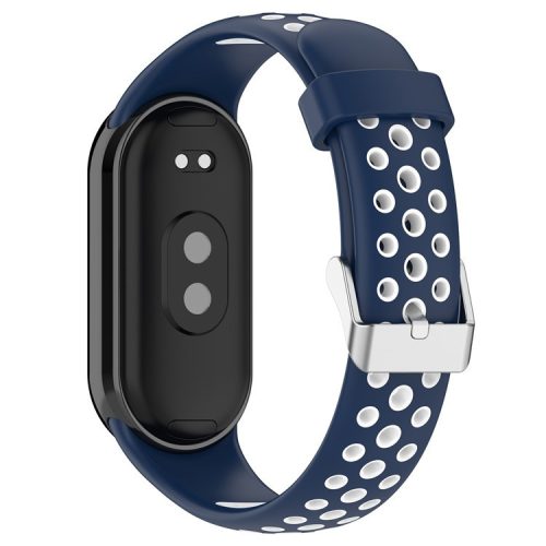 For Xiaomi Mi Band 9 NFC / Mi Band 9 / Smart Band 8 NFC / Smart Band 8 Watch Straps Silicone Band with Stainless Steel Connector - Blue+White