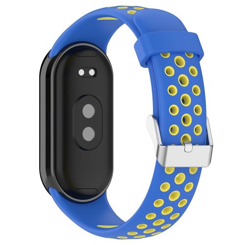 For Xiaomi Mi Band 9 NFC / Mi Band 9 / Smart Band 8 NFC / Smart Band 8 Watch Straps Silicone Band with Stainless Steel Connector - Blue+Yellow